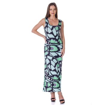 24seven Comfort Apparel Womens Green Butterfly Print Casual Razorback Tank Maxi Dress